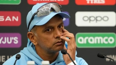 India's cricket team head coach Rahul Dravid listens during a press conference (AP)