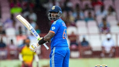 Suryakumar Yadav was back to his belligerent best as he scored 83 off 44 balls to lead India to a comprehnsive seven-wicket win agains the West Indies. India now trail the five-match series 2-1 and have kept themselves alive after losing the first two matches. (AFP) Suryakumar Yadav was back to his belligerent best as he scored 83 off 44 balls to lead India to a comprehnsive seven-wicket win agains the West Indies. India now trail the five-match series 2-1 and have kept themselves alive after losing the first two matches. (AFP)