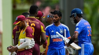 Tilak effortlessly switched gears after Suryakumar was dismissed and was unbeaten on 49 off 37 when Hardik Pandya finished the game with a six. (AFP) Tilak effortlessly switched gears after Suryakumar was dismissed and was unbeaten on 49 off 37 when Hardik Pandya finished the game with a six. (AFP)
