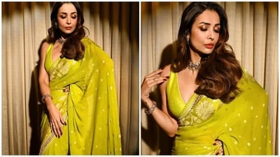 Malaika Arora makes a strong case for festive ethnic wear as she puts her best traditional fashion foot forward in this vibrant lime green saree by Anita Dongre. (Instagram/@malaikaaroraofficial) Malaika Arora makes a strong case for festive ethnic wear as she puts her best traditional fashion foot forward in this vibrant lime green saree by Anita Dongre. (Instagram/@malaikaaroraofficial)