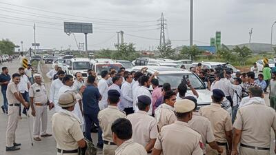 Congress MP Deepender Hooda and other party leaders were stopped on their way to violence-hit areas of Nuh on Tuesday. (PTI)