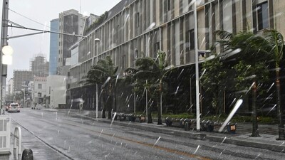 Heavy rain, caused by Typhoon Khanun, pour down. (AP) Heavy rain, caused by Typhoon Khanun, pour down. (AP)