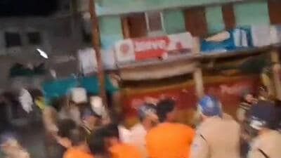 Khandwa’s Kotwali police registered a FIR under sections 427 (mischief to cause damage), 147 (rioting) and 148 (rioting with deadly weapon) of the Indian Penal Code. (screengrab/Video) Khandwa’s Kotwali police registered a FIR under sections 427 (mischief to cause damage), 147 (rioting) and 148 (rioting with deadly weapon) of the Indian Penal Code. (screengrab/Video)