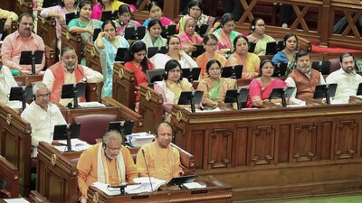 Uttar Pradesh Chief Minister Yogi Adityanath and others during the Monsoon session of the UP Assembly at Vidhan Bhawan, in Lucknow, Tuesday, Aug. 8, 2023. (PTI) Uttar Pradesh Chief Minister Yogi Adityanath and others during the Monsoon session of the UP Assembly at Vidhan Bhawan, in Lucknow, Tuesday, Aug. 8, 2023. (PTI)