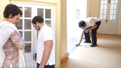 Senior Congress leader Rahul Gandhi vacating his official bungalow at 12, Tughlaq Lane in April 2023. (File) Senior Congress leader Rahul Gandhi vacating his official bungalow at 12, Tughlaq Lane in April 2023. (File)