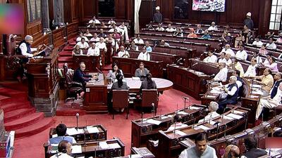 Rajya Sabha proceedings underway during the Monsoon Session of Parliament, in New Delhi on Tuesday. (ANI)