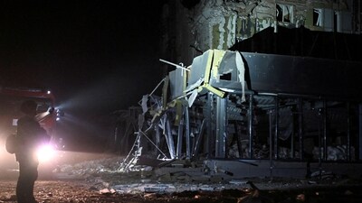 Russia-Ukraine War: Rescuers work at the site where a building was destroyed during a Russian missile strike, amid Russia's attack on Ukraine, in Pokrovsk. (Reuters)