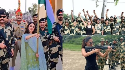 Kiara Advani visits BSF boot camp ahead of Independence Day. Kiara Advani visits BSF boot camp ahead of Independence Day.
