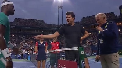 The change of decision led to a long discussion at the net before Raonic called out the supervisor The change of decision led to a long discussion at the net before Raonic called out the supervisor