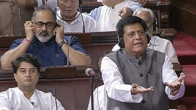 Leader of the House in Rajya Sabha Piyush Goyal speaks in the house during the Monsoon Session of Parliament, in New Delhi on Monday. (ANI Photo/Sansad TV) Leader of the House in Rajya Sabha Piyush Goyal speaks in the house during the Monsoon Session of Parliament, in New Delhi on Monday. (ANI Photo/Sansad TV)