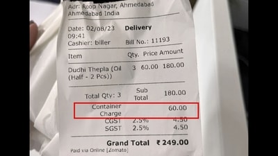 Zomato explained that the restaurant levies the container charge. (Twitter/@khush_2599)