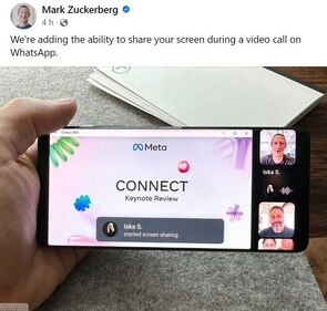 Mark Zuckerberg's Facebook post announcing screen-sharing for WhatsApp. Mark Zuckerberg's Facebook post announcing screen-sharing for WhatsApp.