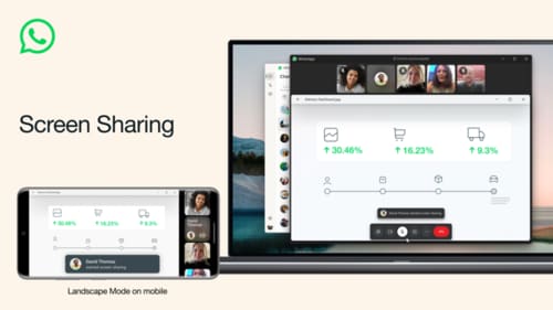 WhatsApp's screen-sharing feature for video calls. WhatsApp's screen-sharing feature for video calls.