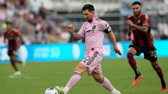 Inter Miami forward Lionel Messi (10) runs with the ball (AP)