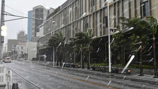 Heavy rain, caused by Typhoon Khanun, pour down. (AP)
