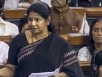 DMK member Kanimozhi participates in the discussion on the Motion of No-Confidence in the Lok Sabha (PTI)