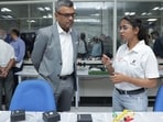 Nitin Bansal, Ericsson India MD along with a student during the Center of Excellence launch at Delhi Skill and Entrepreneurship University