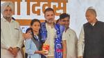 Rahul Gandhi addressed a party rally in Mangarh Dham in Rajasthan’s Banswara district on Wednesday (HT Photo)