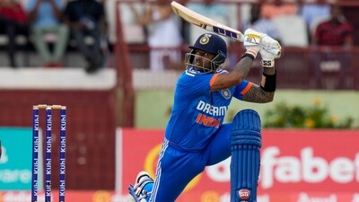 India's Suryakumar Yadav plays a shot against West Indies (AP)