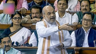 Union Home Minister Amit Shah speaks during a discussion on the No Confidence Motion in the Lok Sabha in the Monsoon Session of Parliament, in New Delhi on Wednesday. (ANI/Sansad TV) Union Home Minister Amit Shah speaks during a discussion on the No Confidence Motion in the Lok Sabha in the Monsoon Session of Parliament, in New Delhi on Wednesday. (ANI/Sansad TV)