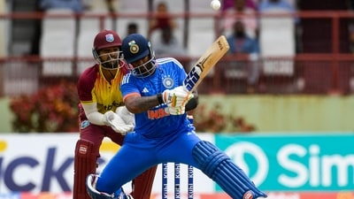 Suryakumar Yadav doing SKY things against West Indies in the 3rd T20I at Guyana. (AFP) Suryakumar Yadav doing SKY things against West Indies in the 3rd T20I at Guyana. (AFP)
