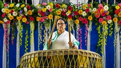 West Bengal Chief Minister Mamata Banerjee during celebrations of International Day of The World Indigenous Peoples, in Jhargram, Wednesday, Aug. 9, 2023. (PTI Photo) West Bengal Chief Minister Mamata Banerjee during celebrations of International Day of The World Indigenous Peoples, in Jhargram, Wednesday, Aug. 9, 2023. (PTI Photo)
