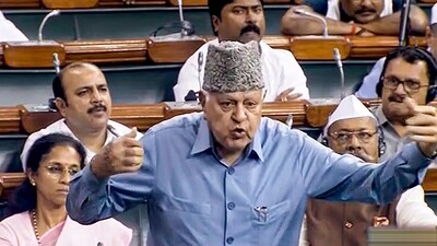 National Conference member Farooq Abdullah participates in a discussion on Motion of No-Confidence in the Lok Sabha during the Monsoon session of Parliament, in New Delhi, Wednesday, Aug. 9, 2023. (PTI Photo) National Conference member Farooq Abdullah participates in a discussion on Motion of No-Confidence in the Lok Sabha during the Monsoon session of Parliament, in New Delhi, Wednesday, Aug. 9, 2023. (PTI Photo)