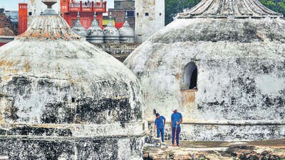 The ASI survey of the Gyanvapi mosque, which abuts the Kashi Vishwanath temple, restarted on August 4 (PTI) The ASI survey of the Gyanvapi mosque, which abuts the Kashi Vishwanath temple, restarted on August 4 (PTI)