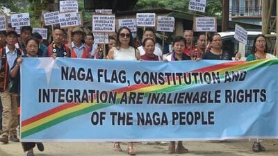 Thousands of Nagas in Manipur took to the streets on Wednesday in simultaneous rallies (HT Photo) Thousands of Nagas in Manipur took to the streets on Wednesday in simultaneous rallies (HT Photo)
