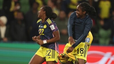 Linda Caicedo and Daniela Caracas celebrate at the end of the Women's World Cup round of 16 soccer match between Jamaica and Colombia in Melbourne, (AP) Linda Caicedo and Daniela Caracas celebrate at the end of the Women's World Cup round of 16 soccer match between Jamaica and Colombia in Melbourne, (AP)