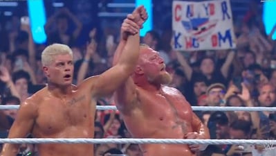 Brock Lesnar's (R) gesture for Cody Rhodes after the SummerSlam fight (WWE) Brock Lesnar's (R) gesture for Cody Rhodes after the SummerSlam fight (WWE)