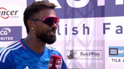 Hardik Pandya during the post-match presentation after 3rd T20I (Twitter) Hardik Pandya during the post-match presentation after 3rd T20I (Twitter)