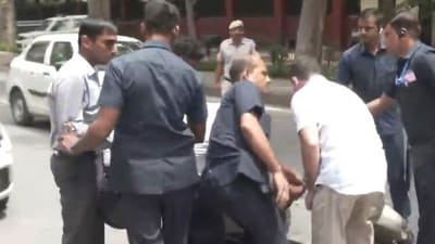 Rahul Gandhi at the accident spot at 10 Janpath in Delhi on Wednesday. (ANI) Rahul Gandhi at the accident spot at 10 Janpath in Delhi on Wednesday. (ANI)