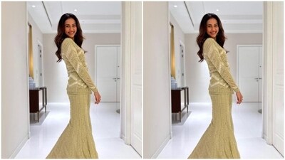 Rakul Preet played muse to fashion designer Ritika Mirchandani and picked a golden sharara set from the shelves of the designer.&nbsp; (Instagram/@rakulpreet)