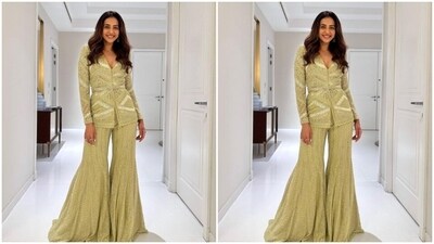 Rakul Preet looked ethereal in minimal makeup as she let her ensemble do all the talking. In nude eyeshadow, mascara-laden eyelashes, feathered eyebrows, contoured cheeks and a shade of nude lipstick, Rakul Preet completed her look for the day.&nbsp; (Instagram/@rakulpreet)