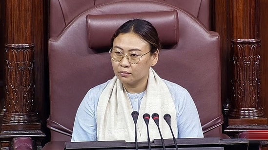 Rajya Sabha MP Phangnon Konyak presides over the house during the Monsoon session of Parliament. (PTI)