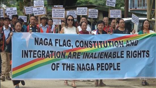 Thousands of Nagas in Manipur took to the streets on Wednesday in simultaneous rallies (HT Photo)