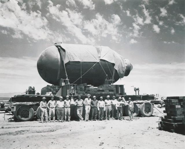 Trinity, the first nuclear bomb being prepared at the test site in the Jornada del Muerto desert in New Mexico, USA on July 16th, 1945. (agilard/Shutterstock) Trinity, the first nuclear bomb being prepared at the test site in the Jornada del Muerto desert in New Mexico, USA on July 16th, 1945. (agilard/Shutterstock)