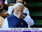 In this screen grab India's Prime Minister Narendra Modi (R) is seen on a television screen as he addresses the lower house Lok Sabha in New Delhi on August 10, 2023, in response to the Opposition's no-confidence motion against the NDA government. Dozens of opposition MPs walked out of India's parliament on August 10 as Prime Minister Narendra Modi was defending his record at the climax of a three-day no-confidence debate, television images showed. (Photo by ARUN SANKAR / AFP) In this screen grab India's Prime Minister Narendra Modi (R) is seen on a television screen as he addresses the lower house Lok Sabha in New Delhi on August 10, 2023, in response to the Opposition's no-confidence motion against the NDA government. Dozens of opposition MPs walked out of India's parliament on August 10 as Prime Minister Narendra Modi was defending his record at the climax of a three-day no-confidence debate, television images showed. (Photo by ARUN SANKAR / AFP)