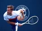 Danil Medvedev serves against Matteo Arnaldi of Italy during Day Three of the National Bank Open