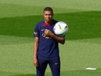 PSG's Kylian Mbappe during training.