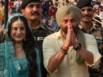 Sunny Deol (R) and Ameesha Patel attend the promotion of their upcoming Indian Hindi-language film Gadar 2 at the India-Pakistan Wagah border post. Sunny Deol (R) and Ameesha Patel attend the promotion of their upcoming Indian Hindi-language film Gadar 2 at the India-Pakistan Wagah border post.