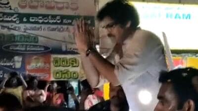 Addressing a huge rally in Visakhapatnam as part of his “Varaahi Yatra”, Jana Sena Party chief Pawan Kalyan alleged that Jagan had come to power by telling lies and making false promises. (ANI) Addressing a huge rally in Visakhapatnam as part of his “Varaahi Yatra”, Jana Sena Party chief Pawan Kalyan alleged that Jagan had come to power by telling lies and making false promises. (ANI)