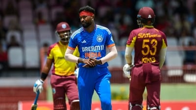 Hardik Pandya reacts during 3rd T20I vs West Indies (AFP) Hardik Pandya reacts during 3rd T20I vs West Indies (AFP)