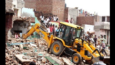 Demolition drive on Wednesday. (HT File) Demolition drive on Wednesday. (HT File)