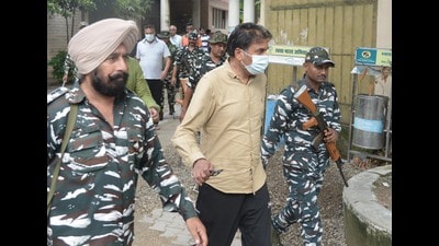 Enforcement Directorate produced financier Anil Bhalla in court in Panchkula on Thursday. (Sant Arora /HT)