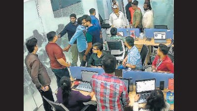 In the evening, a group of around a dozen men barged into his office in Goregaon East, created a ruckus in his office and forced him into a four-wheeler at gunpoint. Singh was then taken to the office of Prakash Surve in Dahisar East, where his son Raj was present. In the Shiv Sena MLA’s office, Singh claimed he was forced to sign a ₹100 stamp paper terminating the monetary deal with Manoj Mishra, owner of a music company Adishakti Pvt Ltd. (HT PHOTO) In the evening, a group of around a dozen men barged into his office in Goregaon East, created a ruckus in his office and forced him into a four-wheeler at gunpoint. Singh was then taken to the office of Prakash Surve in Dahisar East, where his son Raj was present. In the Shiv Sena MLA’s office, Singh claimed he was forced to sign a ₹100 stamp paper terminating the monetary deal with Manoj Mishra, owner of a music company Adishakti Pvt Ltd. (HT PHOTO)
