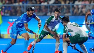 It was all India after that and Akashdeep Singh made it four with the team's first goal from open play in the fourth quarter. He was played right in front of the Pakistan keeper in the 55th minute by Mandeep Singh, who trapped the ball well from Nilakanta on the left circle and passed it to Akashdeep from between two defenders. (AP) It was all India after that and Akashdeep Singh made it four with the team's first goal from open play in the fourth quarter. He was played right in front of the Pakistan keeper in the 55th minute by Mandeep Singh, who trapped the ball well from Nilakanta on the left circle and passed it to Akashdeep from between two defenders. (AP)