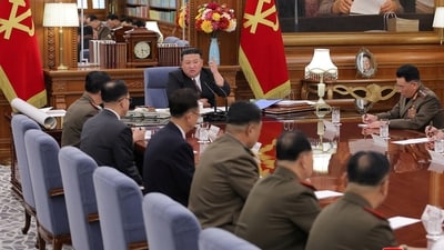 North Korean leader Kim Jong Un attends the 7th enlarged meeting of the 8th Central Military Commission of the Workers' Party of Korea. (Reuters)