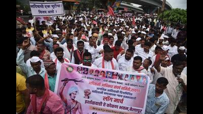 Navi Mumbai, India - Aug. 9, 2023:Tribal people affected from landslide in Irshalwadi and Tribal (Adivasi) community residing in Raigad district take part in long march from Irshalwadi Raigad to Konkan Bhavan in Navi Mumbai, over speedy rehabilitation of survivors and other various pending issues on International Day of the World's Indigenous Peoples at CBD in Navi Mumbai, India, on Wednesday, August 9, 2023. (Photo by Bachchan Kumar/ HT PHOTO) (HT PHOTO) Navi Mumbai, India - Aug. 9, 2023:Tribal people affected from landslide in Irshalwadi and Tribal (Adivasi) community residing in Raigad district take part in long march from Irshalwadi Raigad to Konkan Bhavan in Navi Mumbai, over speedy rehabilitation of survivors and other various pending issues on International Day of the World's Indigenous Peoples at CBD in Navi Mumbai, India, on Wednesday, August 9, 2023. (Photo by Bachchan Kumar/ HT PHOTO) (HT PHOTO)